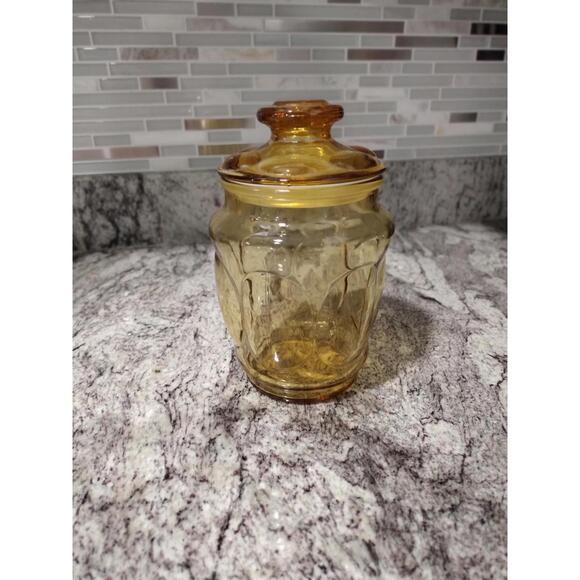 1970s Vintage Amber Colored L.E. Smith Glass Lidded Kitchen Canister